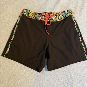 chubbies The Bloomerangs Black Swimwear with Coral and Teal Floral Trim